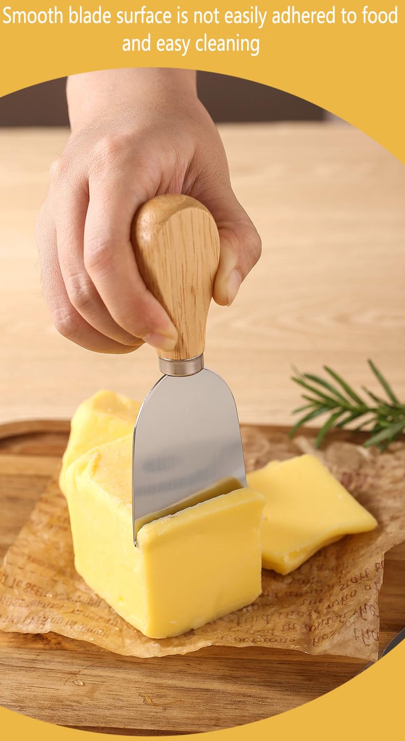 4-Piece Cheese Knife Set with Wooden Handle - Stainless Steel Cheese Slicer, Fork & Spreader - Perfect for Cheese, Butter, Pizza & Cake Cutting - Ideal Gift for Cheese Lovers & Kitchen Use