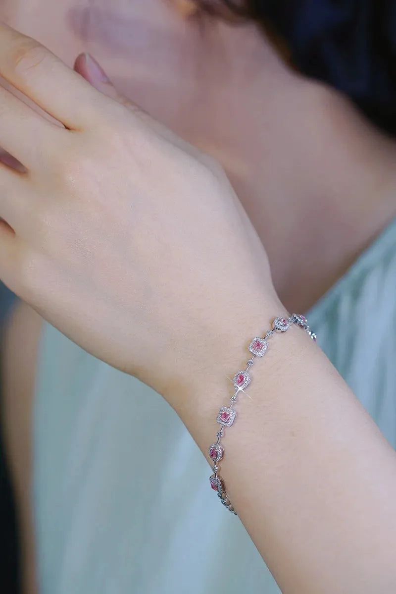 18K White Gold Bracelet for Women with Real Pink Diamonds | Elegant Engagement & Party Jewelry | Perfect for Weddings, Anniversaries, and Special Occasions
