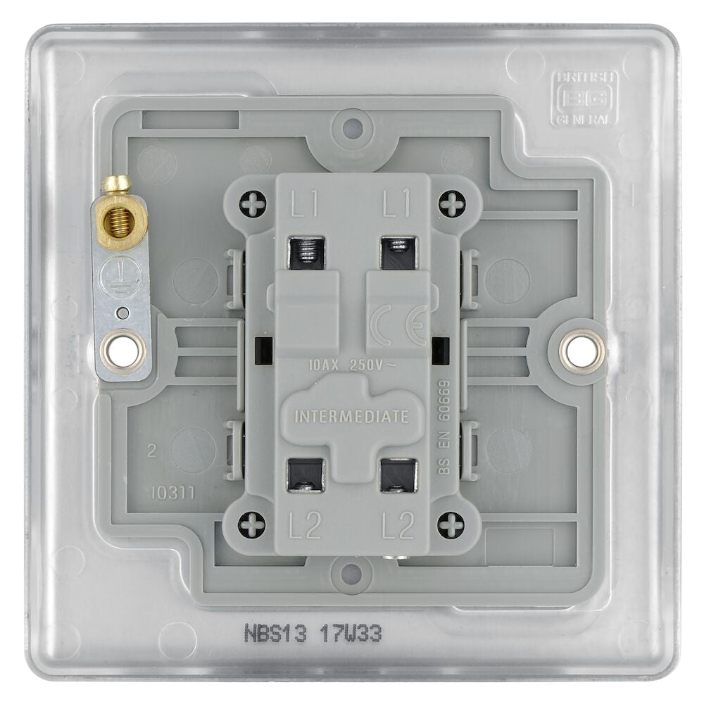 BG Nexus Metal Brushed Steel Intermediate Light Switch NBS13 - Modern Electrical Switch for Home & Office Lighting Control | Perfect for Bedrooms, Hallways, and Staircases