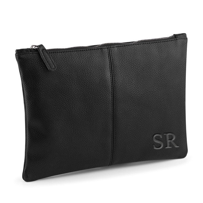 Carnaby Embossed Monogram Leather Pouch - Stylish Initial Tonal Cosmetic Bag for Women | Perfect for Travel, Makeup Storage & Weekend Essentials Organization