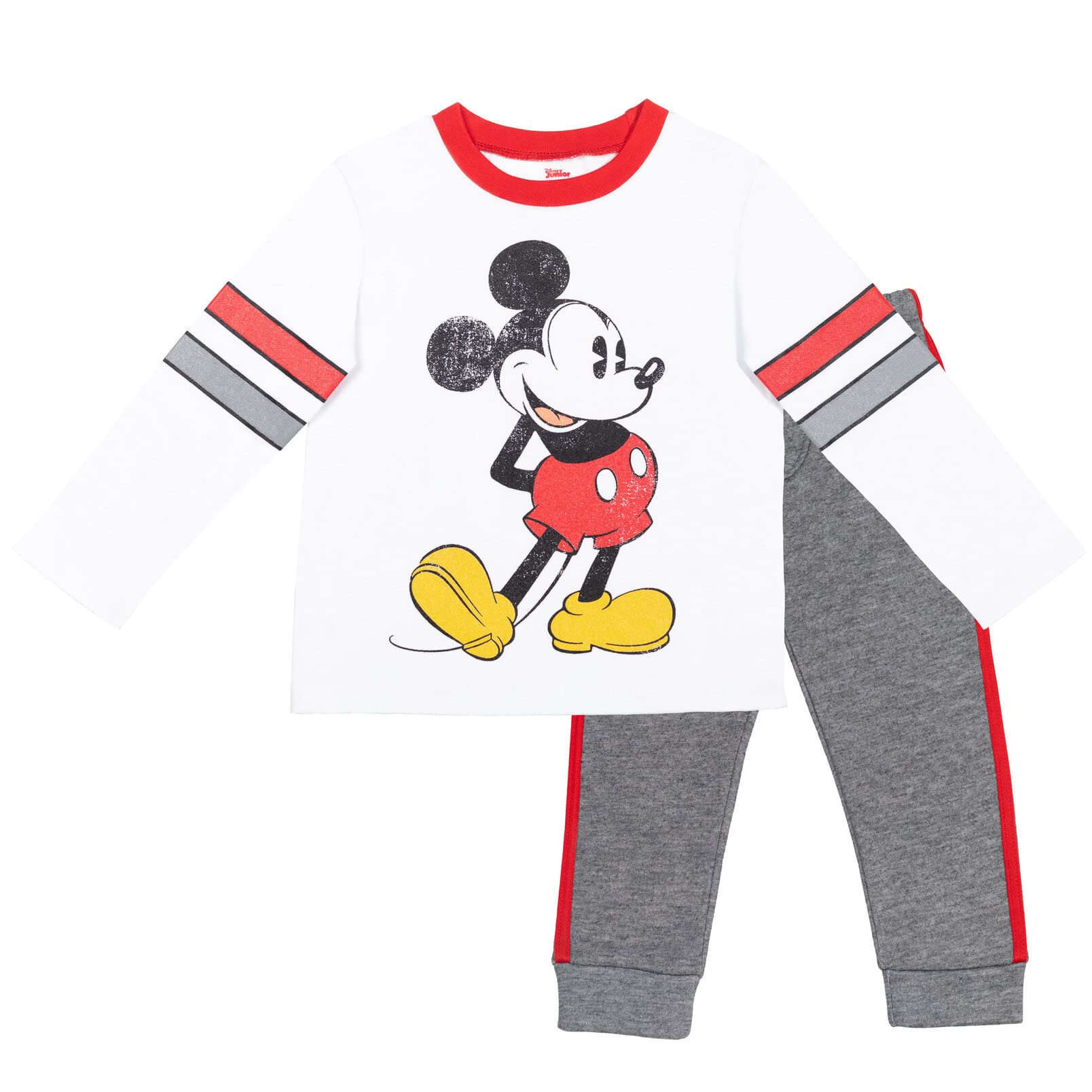 Disney Mickey Mouse Boys' Fleece Long Sleeve T-Shirt & Pants Set - White/Gray - 3T - Warm Winter Outfit for Toddlers - Perfect for Playdates, Preschool & Family Photos