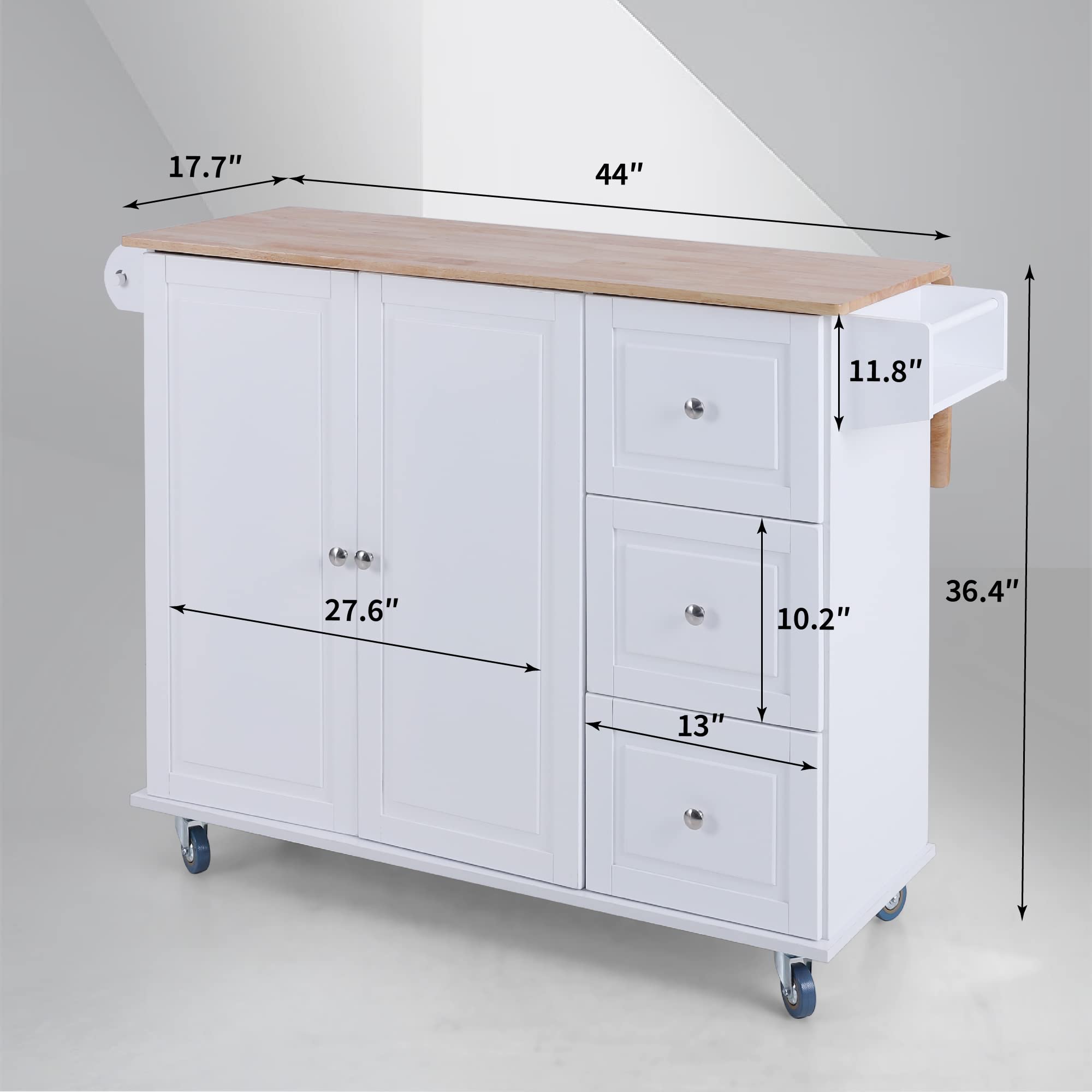 Portable Kitchen Island Cart on Wheels with Drop Leaf, Spice Rack, Towel Holder & Drawers - White | Rolling Kitchen Storage Cabinet for Small Spaces, Apartments & Mobile Cooking Stations