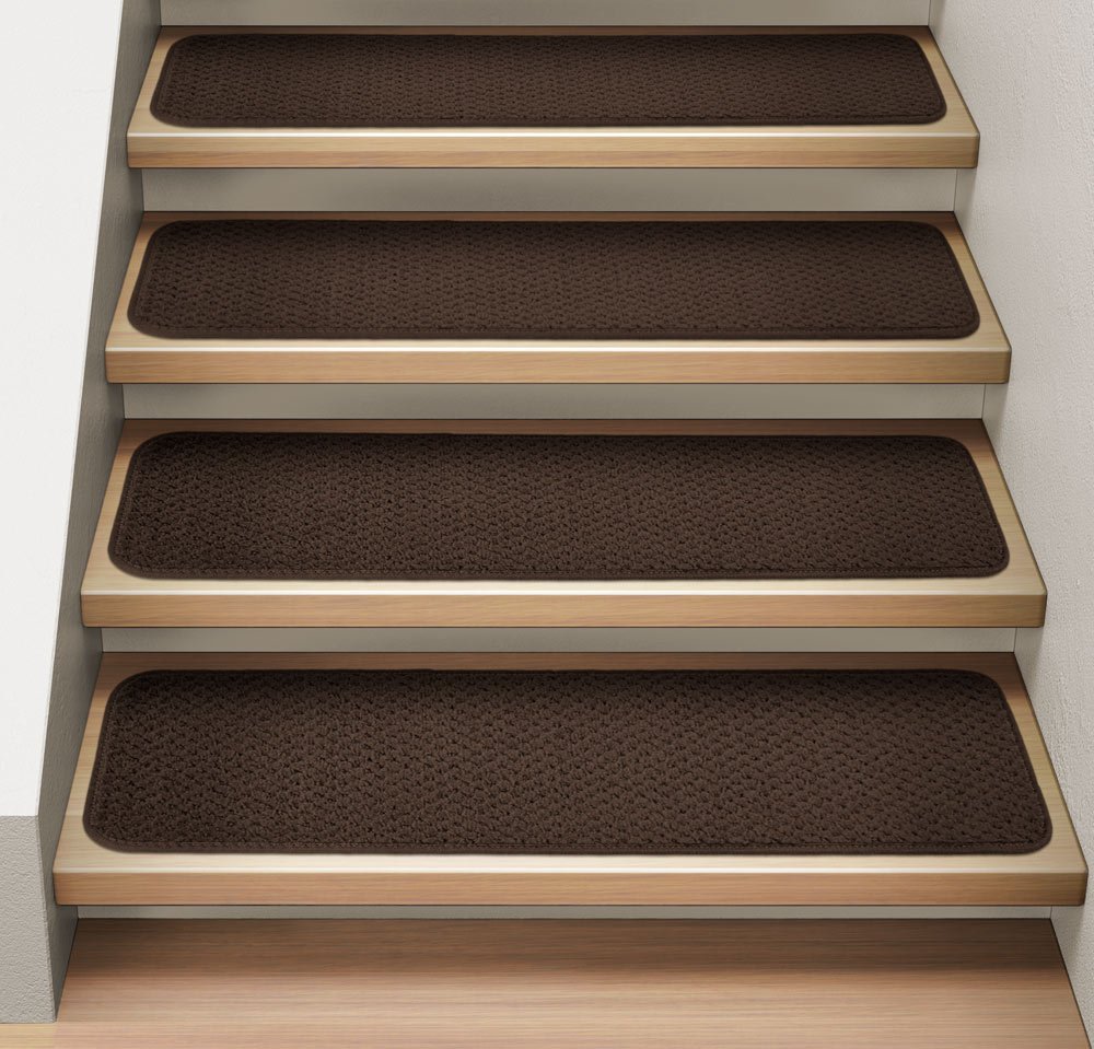 15-Piece Attachable Indoor Carpet Stair Treads - Non-Slip Chocolate Brown Rug (8