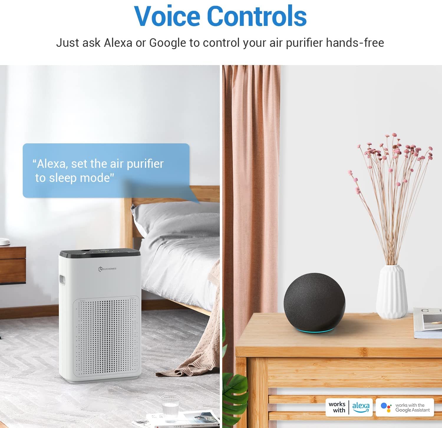 Elechomes Smart WiFi Air Purifier with Alexa & Google Assistant - True HEPA Filter for Large Rooms (323ft²) - Ultra Quiet Sleep Mode - Perfect for Bedroom, Office & Allergy Relief