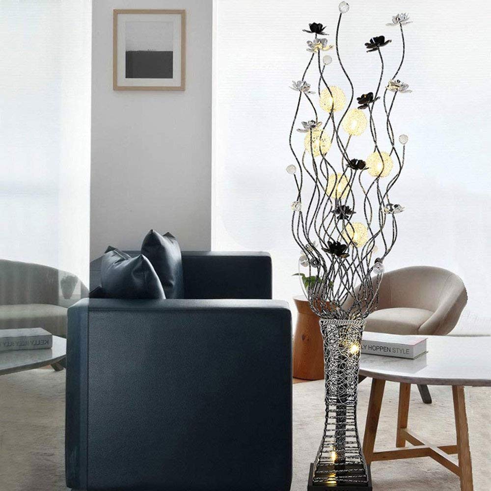 Modern LED Floor Lamp for Dining Room, Living Room & Bedroom - Aluminum Alloy Bouquet with Crystal Decor & Chrome Base (Silver) | Elegant Lighting for Home Decor, Reading & Relaxation