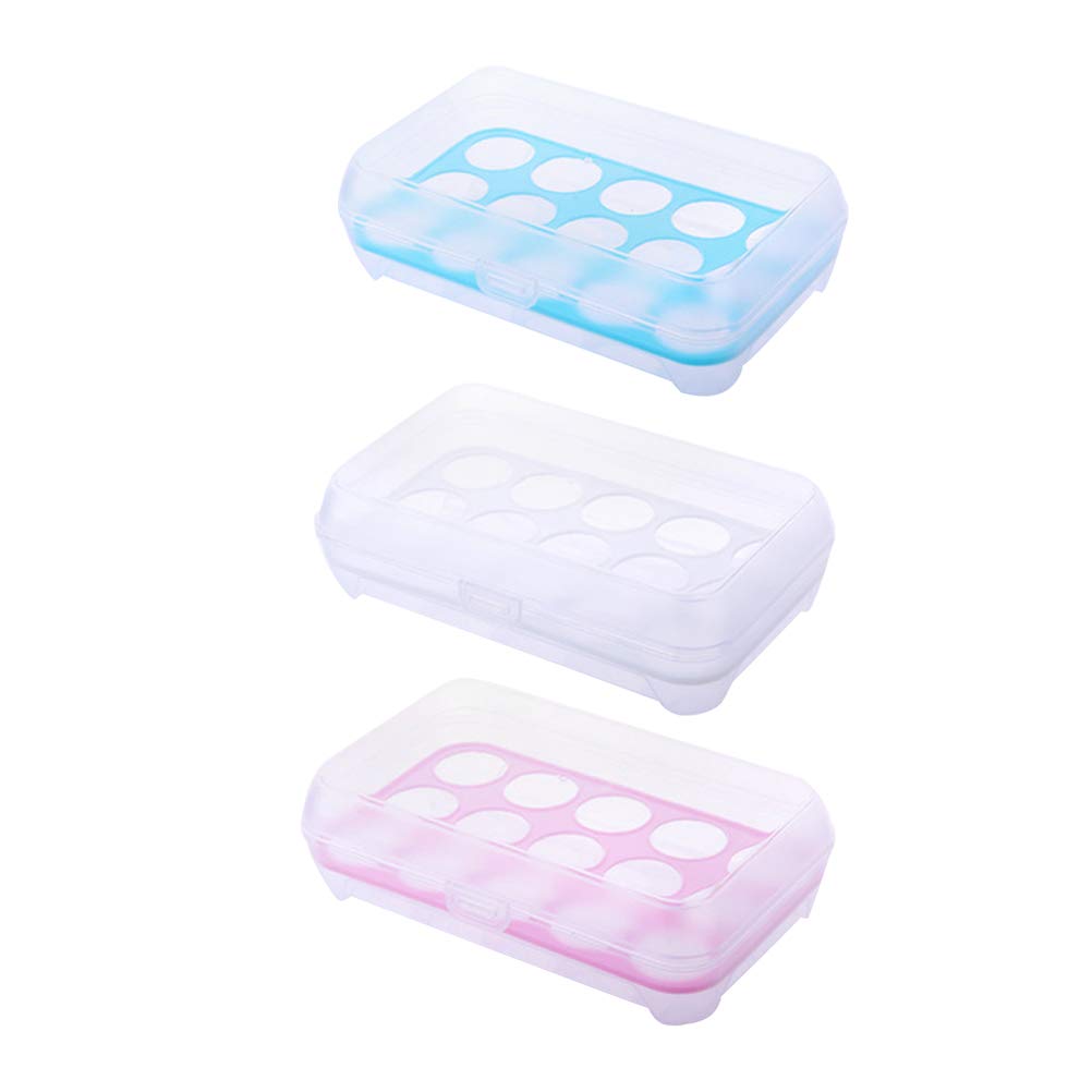 DOITOOL 3-Pack 15-Grid Egg Storage Container - Shatterproof, Portable & Anti-Collision Fridge Organizer for Eggs (Blue, White, Pink) - Perfect for Kitchen, Refrigerator & Camping Use