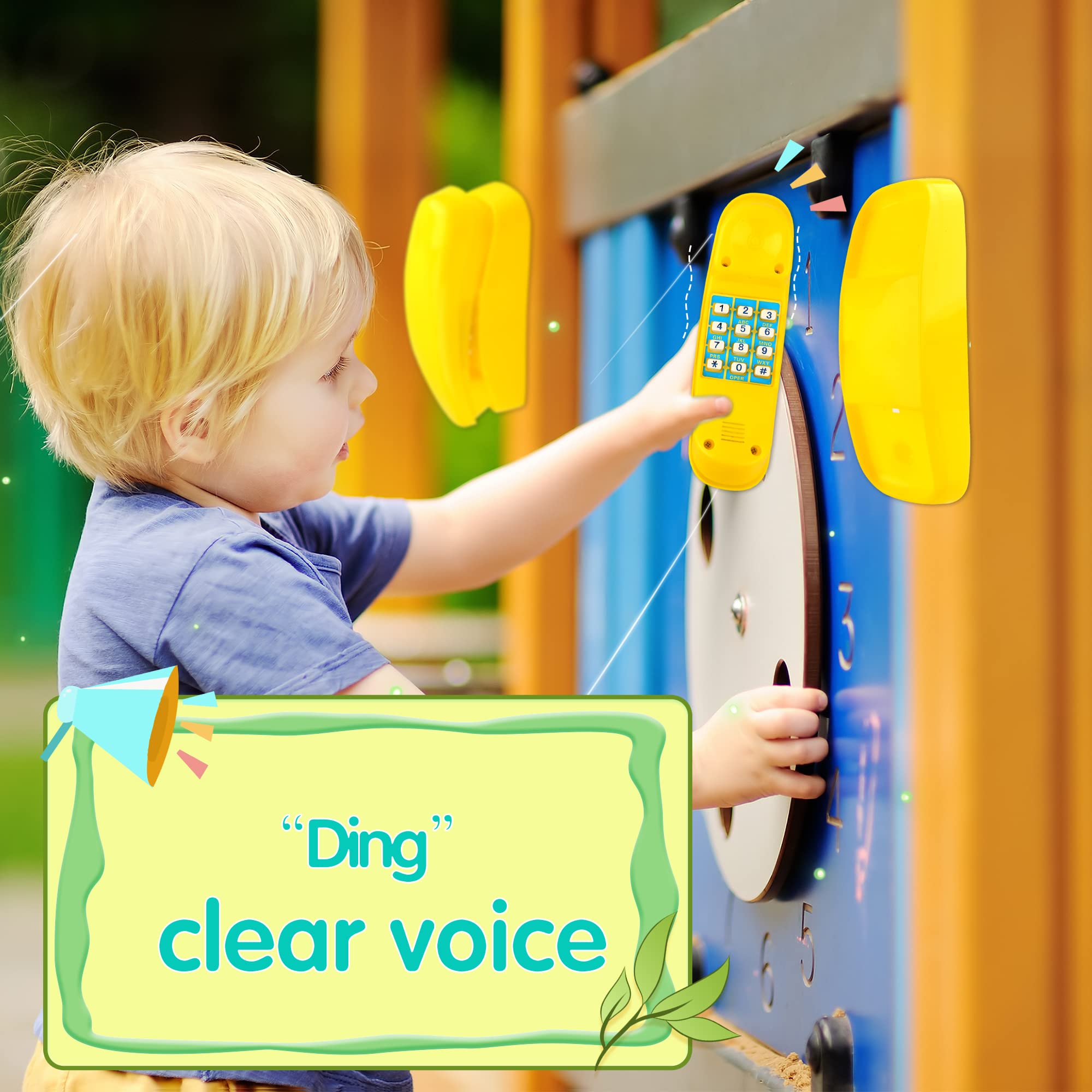 2 Pack Yellow Plastic Pretend Play Telephone Toy for Kids - Outdoor Swing Set Accessories with Numeric Key - Perfect for Playground, Treehouse & Backyard Fun (Child-Safe Design)