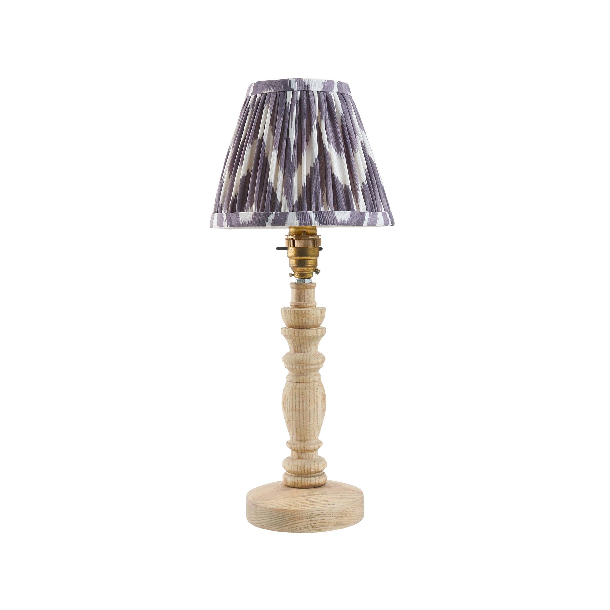 Bibury Wooden Table Lamp with Zigzag 16cm Pearl Grey Shade - Modern Home Office Bedroom Lighting Decor