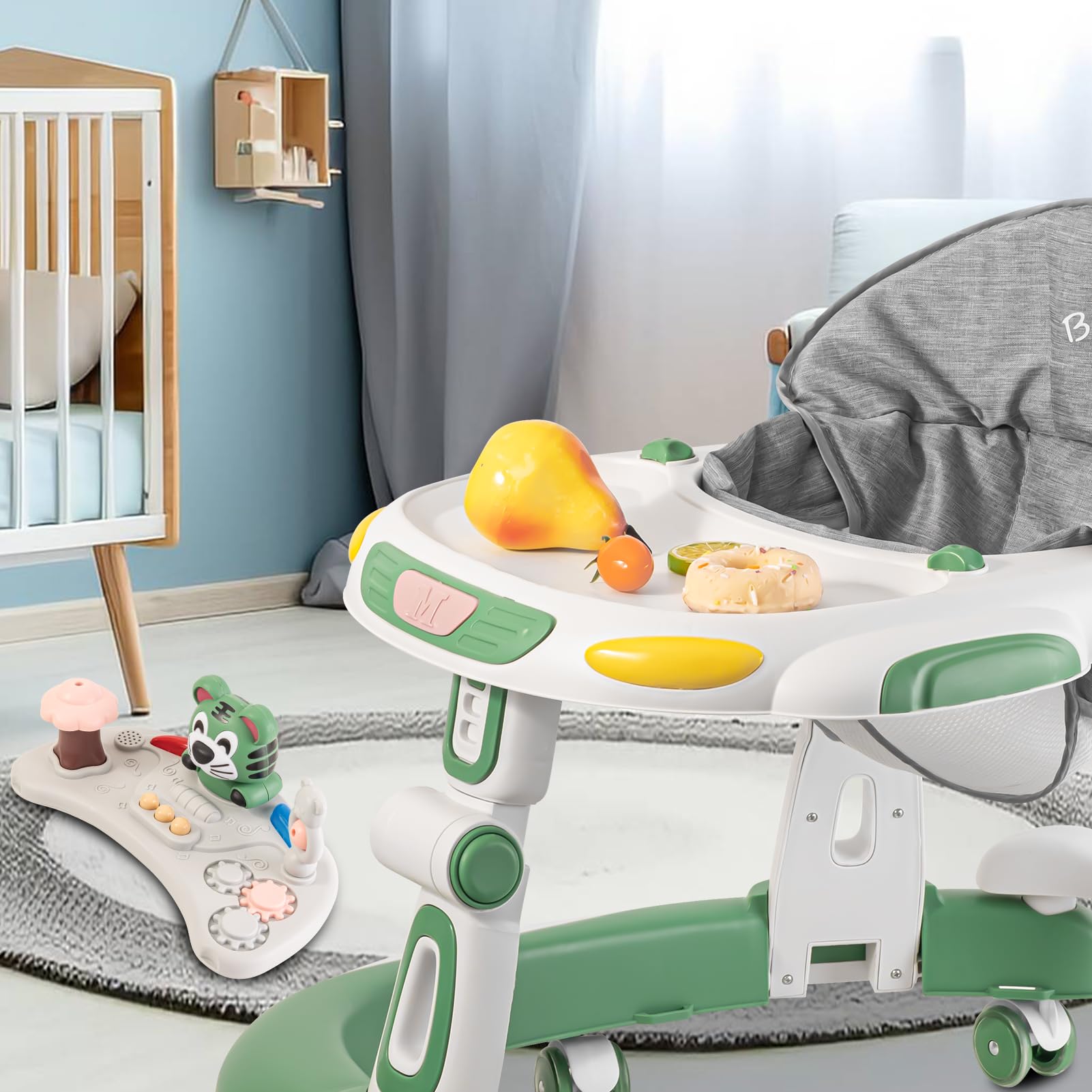 4-in-1 Foldable Baby Walker & Activity Center with Toy Tray - 3-Level Height Adjustable Infant Walker with Wheels for Boys & Girls 6-24 Months (Green) | Perfect for Learning to Walk, Playtime & Indoor Exploration