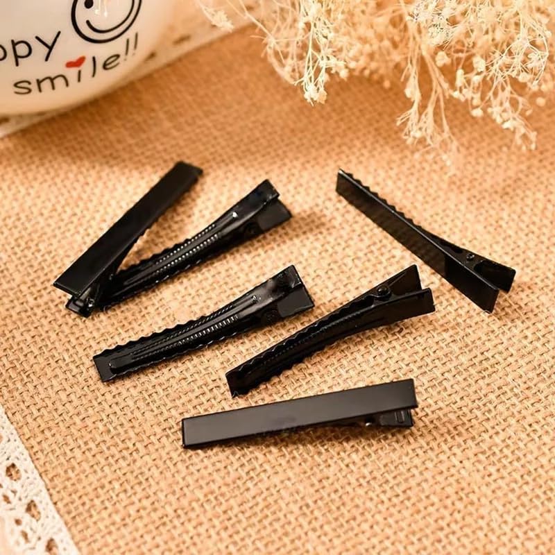 RAWAT® 100-Pack Black Alligator Hair Clips - 5.5CM Metal Single Prong Hairpins for DIY Hair Bows, Braids, Updos & Wedding Hairstyles - Strong Hold Hair Accessories for Women & Girls