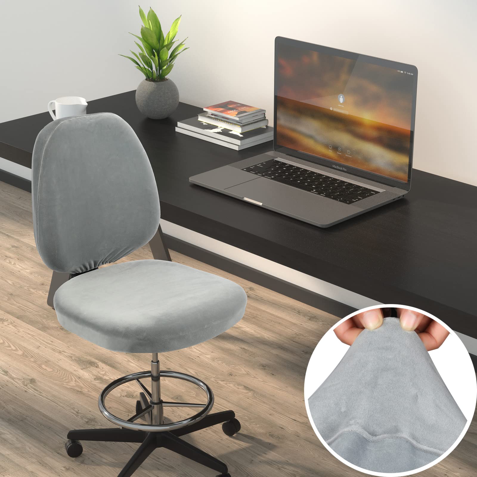 BUYUE Velvet Office Chair Seat Cover - Super Soft Stretchable Washable Dustproof Slipcover for Computer Desk Chairs, Student Dorm Furniture (Dark Grey) | Home Office & Study Room Essentials