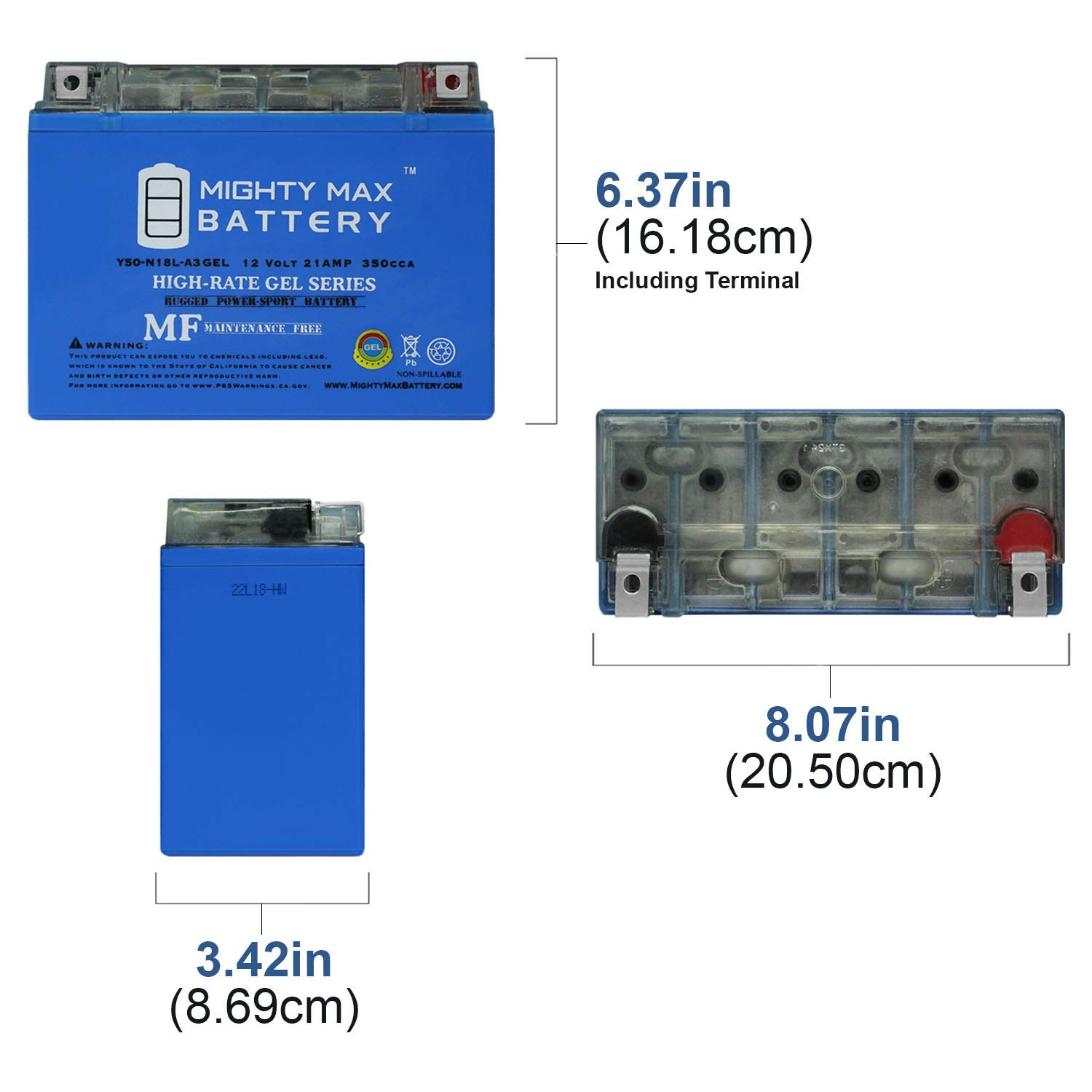 Mighty Max Y50-N18L-A3 12V GEL Replacement Battery for Fire Power Powersport C50-N18L-A3 with 4A Charger - Perfect for ATVs, Motorcycles & Power Sports Vehicles