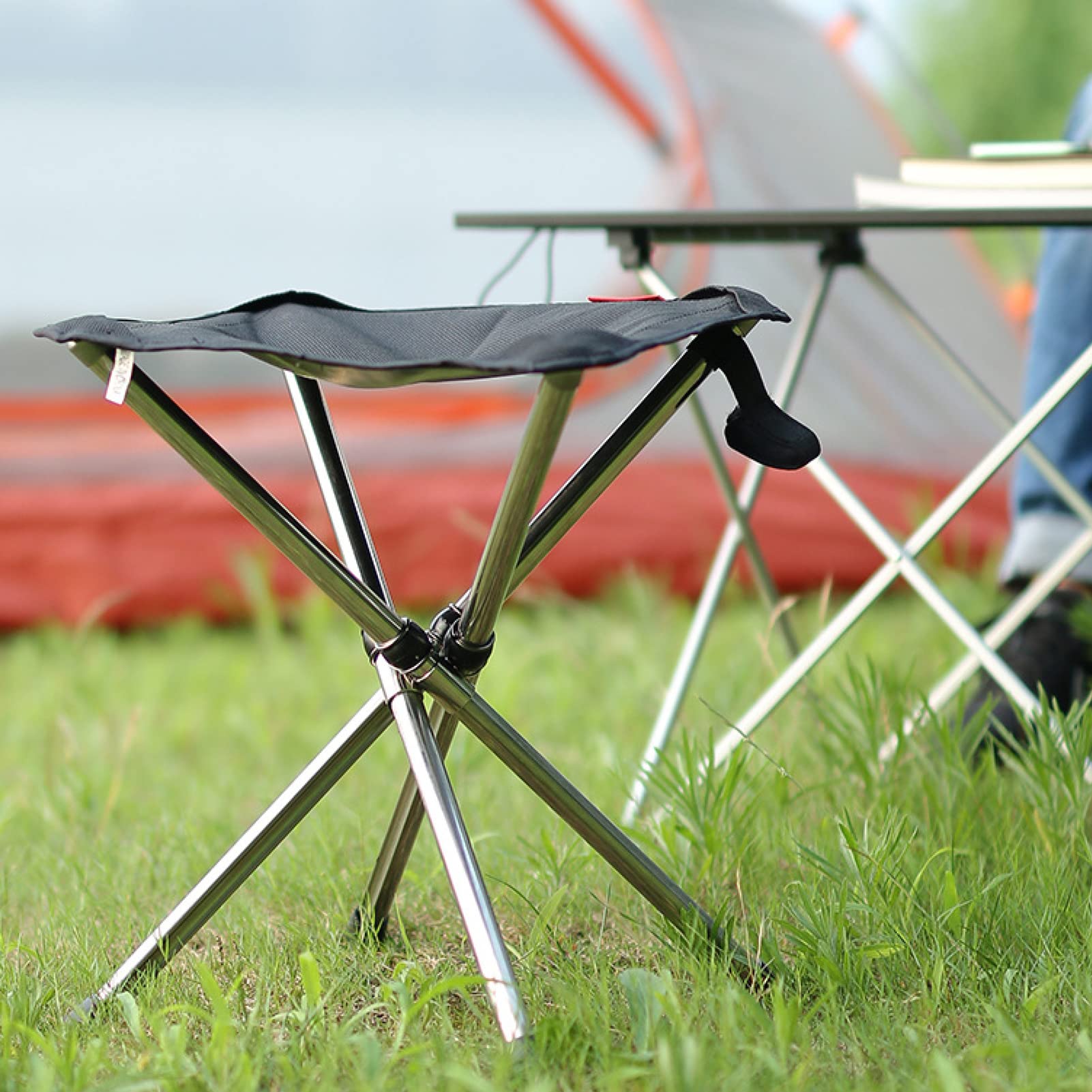 Azarxis Foldable Tripod Stool - Portable Telescopic Camping Chair, Lightweight Compact Stool for Outdoor Activities, Hiking, Fishing, Picnic, Beach, BBQ, Travel, Backpacking & Garden Use with Carry Bag (Red) - Perfect for Camping Seating, Beach Relaxation & Outdoor Adventures