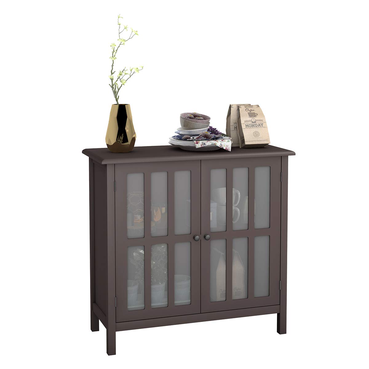 Tangkula Sideboard Buffet Cabinet with 2 Glass Doors - 60