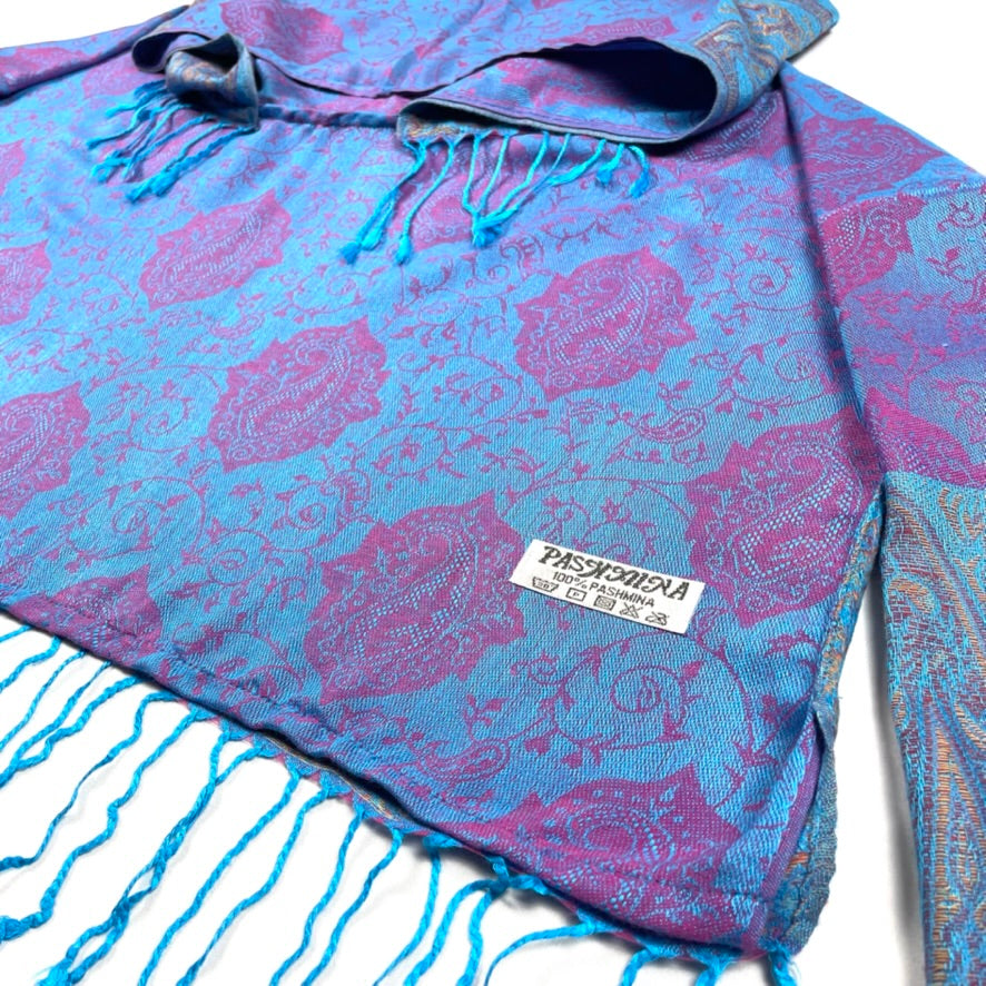 PASH LS Crop Top - Teal & Pink Paisley Print Long Sleeve Shirt for Women | Boho Chic Fashion | Perfect for Music Festivals, Beach Outings & Casual Wear