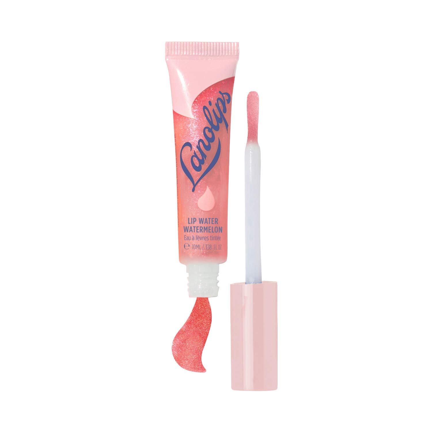 Lanolips Lanolin Lip Water Watermelon - Hydrating Lip Gloss Serum with Hyaluronic Acid & Lanolin Oil - Moisturizing Lip Balm for Dry, Cracked Lips - Shimmer & Glow Effect (10ml/0.34oz) - Perfect for Daily Hydration & Nighttime Lip Care