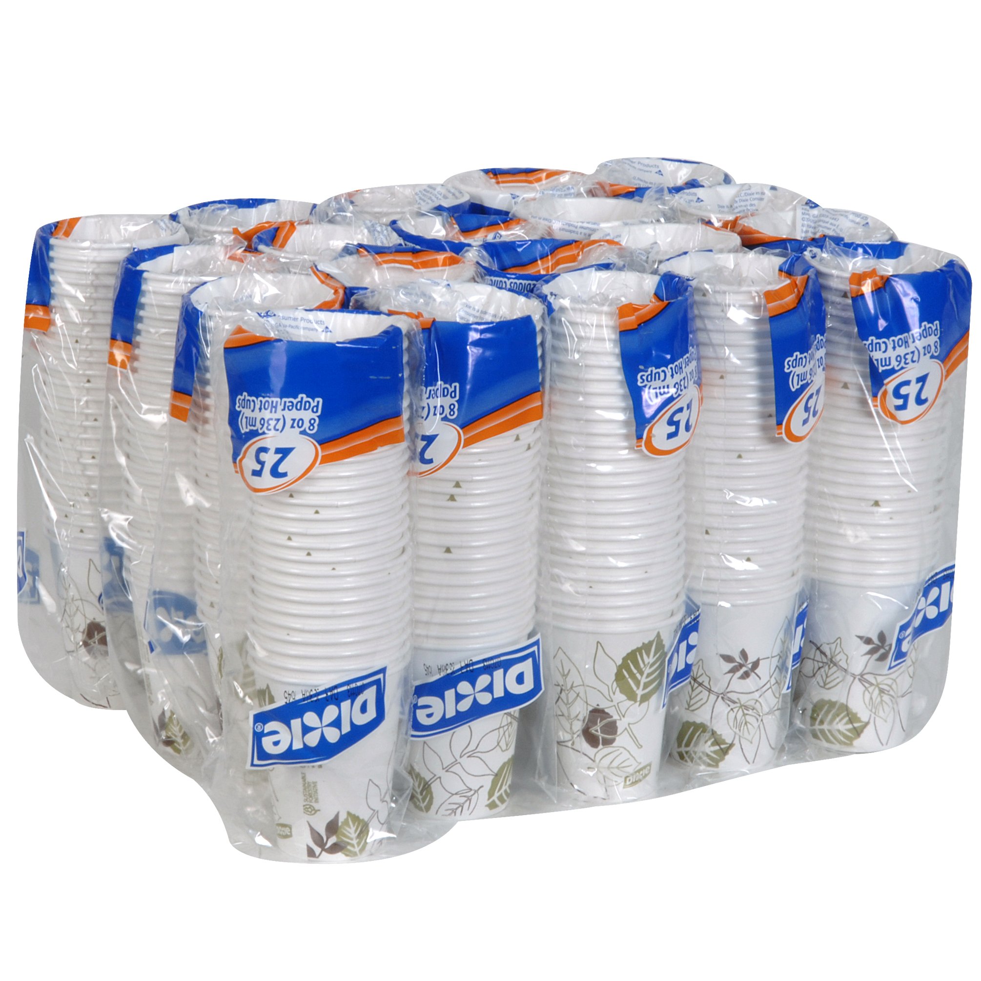 GP PRO Dixie 8 oz Disposable Paper Coffee Cups - 500 Count (20 Sleeves x 25 Cups) with Pathways Design - Perfect for Offices, Cafes, and Home Use - 2338WS