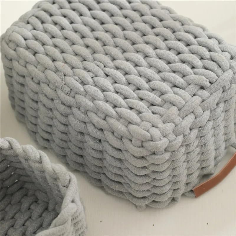 Handmade Cotton Rope Storage Basket with Handle - Multipurpose Organizer for Cosmetics, Toys, Snacks & Makeup (Set of 3, White) - Perfect for Bedroom, Bathroom & Office Desktop Organization
