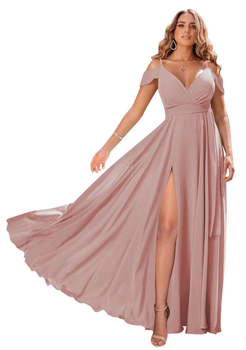 2025 New Off Shoulder Chiffon Pleated Bridesmaid Dresses - Elegant Formal Evening Gowns for Wedding Guests & Special Occasions | Women's Party, Prom, Cocktail & Black Tie Event Dresses