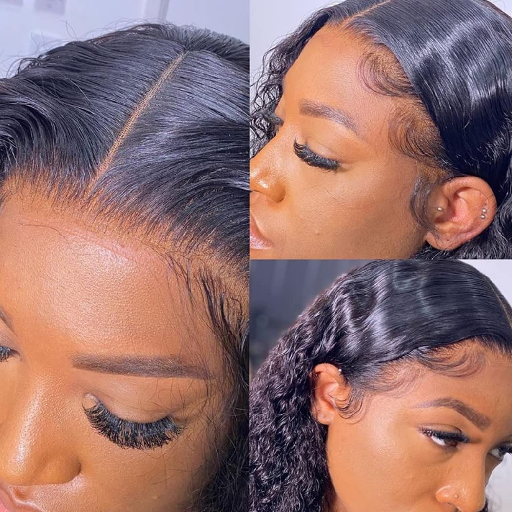 West Kiss 180% Density Deep Wave Lace Front Human Hair Wigs - 4x4 Lace Closure with Baby Hair, Pre-Plucked Natural Black Women's Wig (22 Inch) | Perfect for Daily Wear, Cosplay & Special Occasions