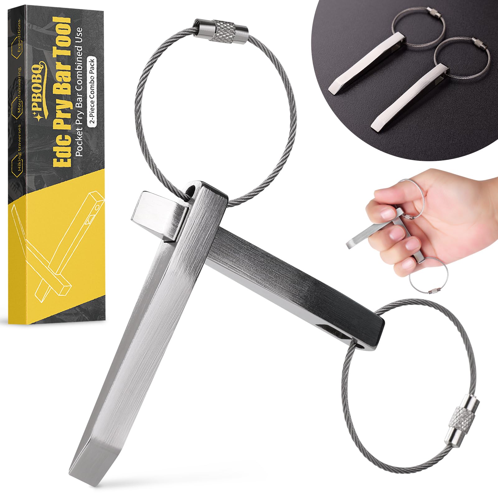 2-Piece EDC Pry Bar Set - High Leverage Pocket Pry Tool for Everyday Carry - Compact & Portable for DIY, Survival, and Tactical Use - Perfect for Opening Boxes, Removing Nails, and Outdoor Adventures