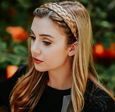 Vigour Synthetic Braided Hair Headband - Stretch Elastic Plaited Hair Hoop for Women & Girls - Mix Blonde Color Hair Accessories | Perfect for Parties, Weddings & Everyday Fashion