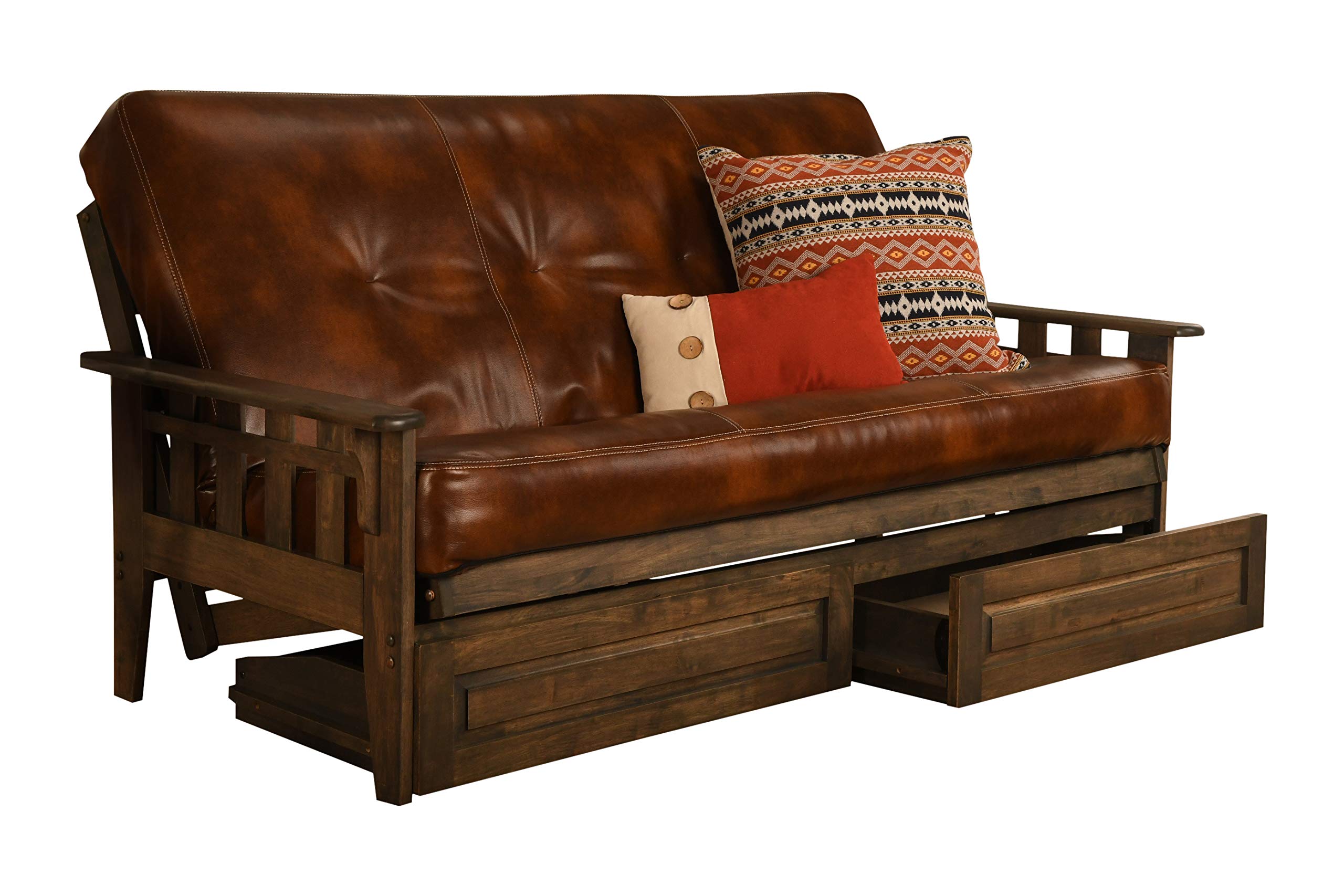 Kodiak Furniture Tucson Full Size Futon Set with Oregon Trail Saddle - Convertible Sofa Bed for Small Spaces, Guest Rooms & Dorm Living | Comfortable & Space-Saving Solution