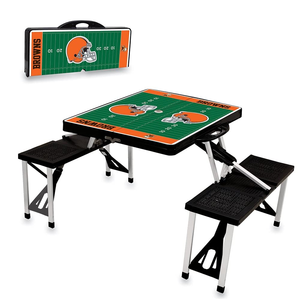 PICNIC TIME NFL Football Field Folding Picnic Table - Portable Camping Table with Umbrella Hole - Outdoor Dining & Tailgating Table for Backyard, Beach & Sporting Events