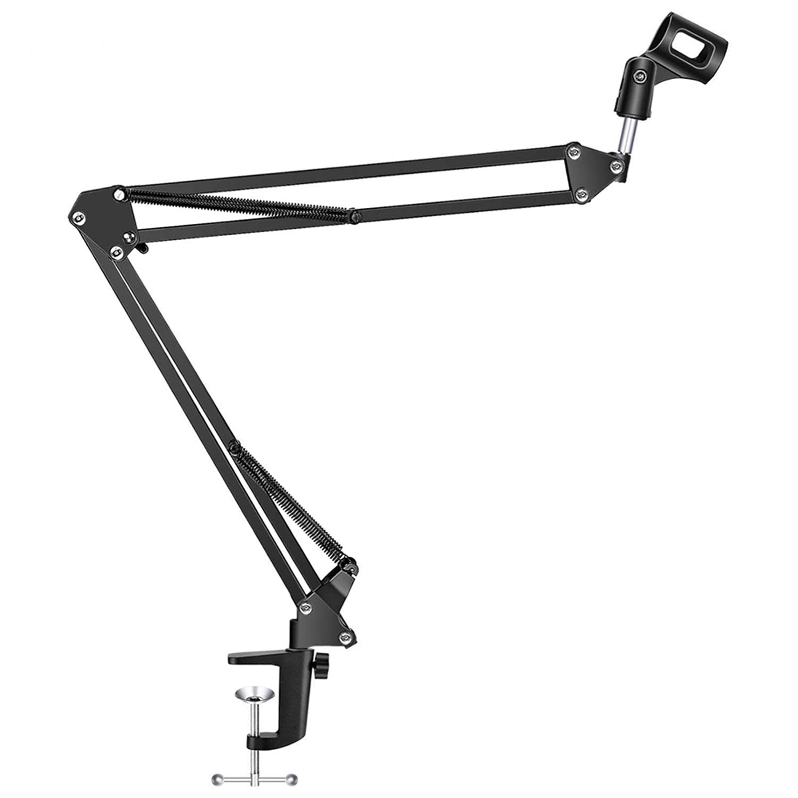 Adjustable Microphone Stand with Boom Arm - Extendable Scissor Mic Stand for Desk, Live Streaming, Radio Recording & Phone Holder - Foldable & Portable for Podcast, Gaming & Studio Use