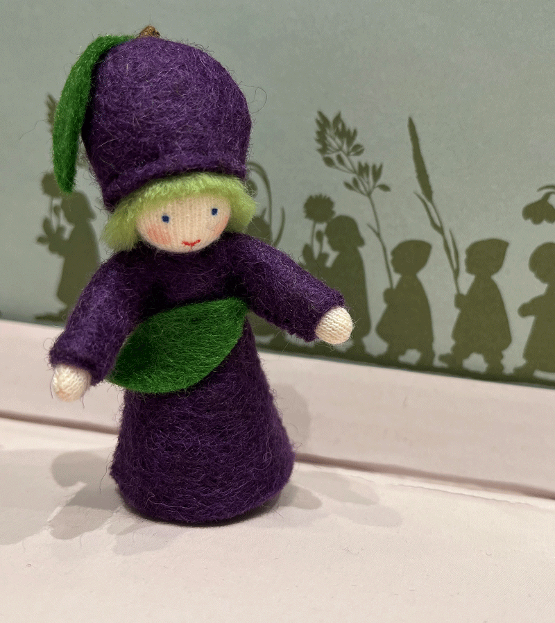 Light Skin Plum Waldorf Felt Flower Fairy - Handmade Wool Felt Doll for Waldorf Education, Home Decor & Children's Playtime