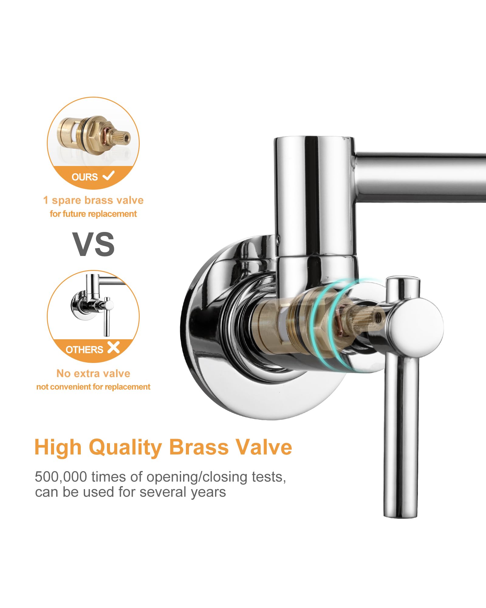 Solid Copper Chrome Wall Mount Pot Filler Faucet - Single Hole Folding Kitchen Faucet with Double Joint Swing Arm for Over Stove Installation | Perfect for Filling Pots, Pans & Large Containers While Cooking