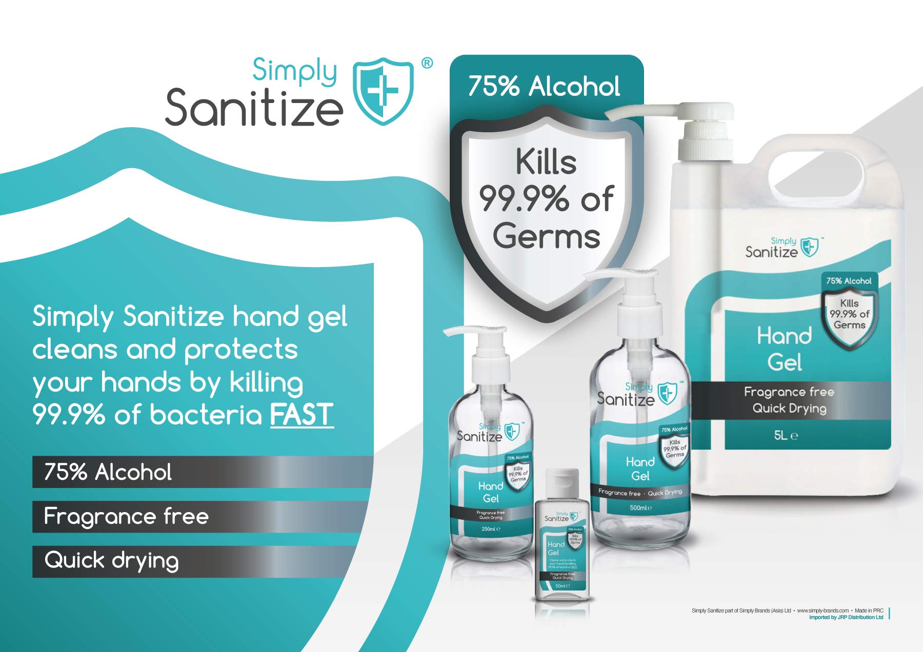 Simply Sanitize Hand Gel - 99.9% Germ Killing Alcohol-Based Hand Sanitizer for On-The-Go Hygiene | Perfect for Travel, Office, School & Daily Use