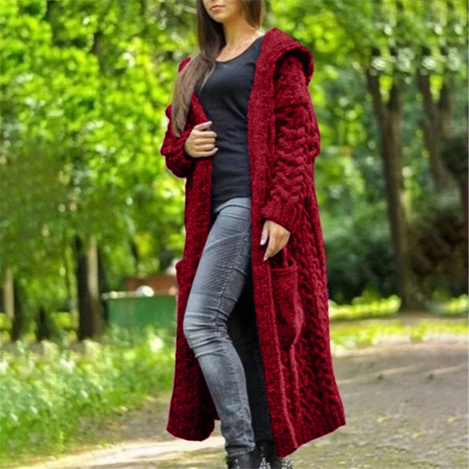TIMIFIS Women's Plus Size Hooded Cardigan Sweater with Pockets - Long Knitted Jacket with Buttons, Warm Winter Coat for Casual Outfits, Office Wear & Outdoor Activities