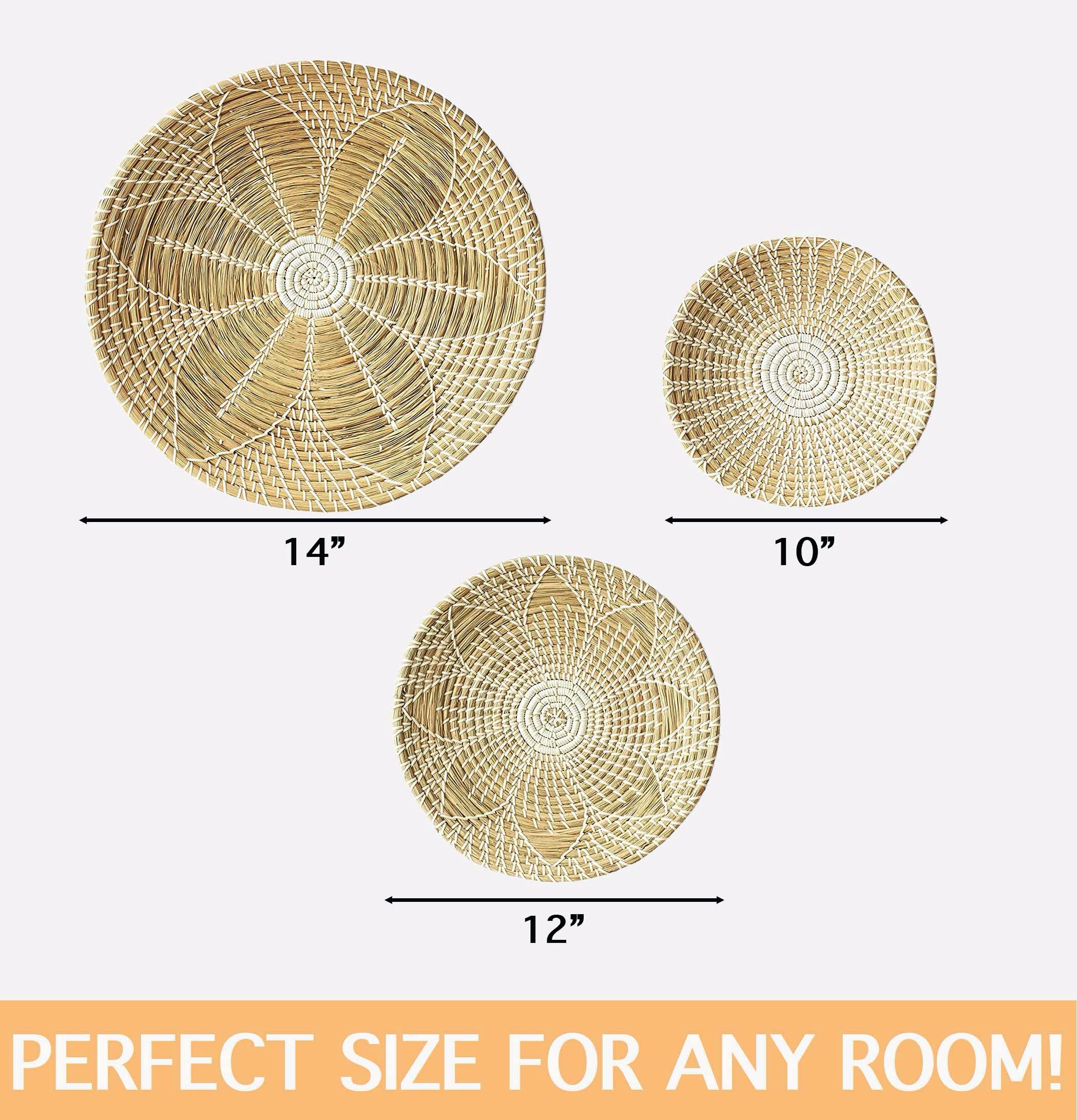 Set of 3 Handmade Woven Seagrass Wall Baskets - Boho Home Decor, Lightweight & Easy to Hang, Multi-Purpose Storage for Bathroom, Bedroom or Nursery - Natural Fiber Wall Organizer for Keys, Plants & Small Items