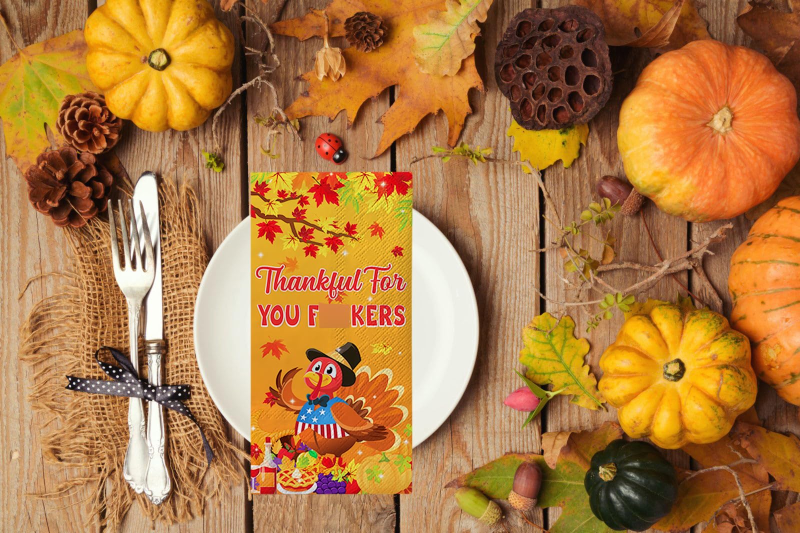 Thanksgiving Napkins Set - 50 Pack (4.3 x 7.9 Inch) - Festive Friendsgiving & Thanksgiving Party Decorations - Disposable Holiday Dinner Tableware for Family Gatherings, Autumn Celebrations and Fall Decor
