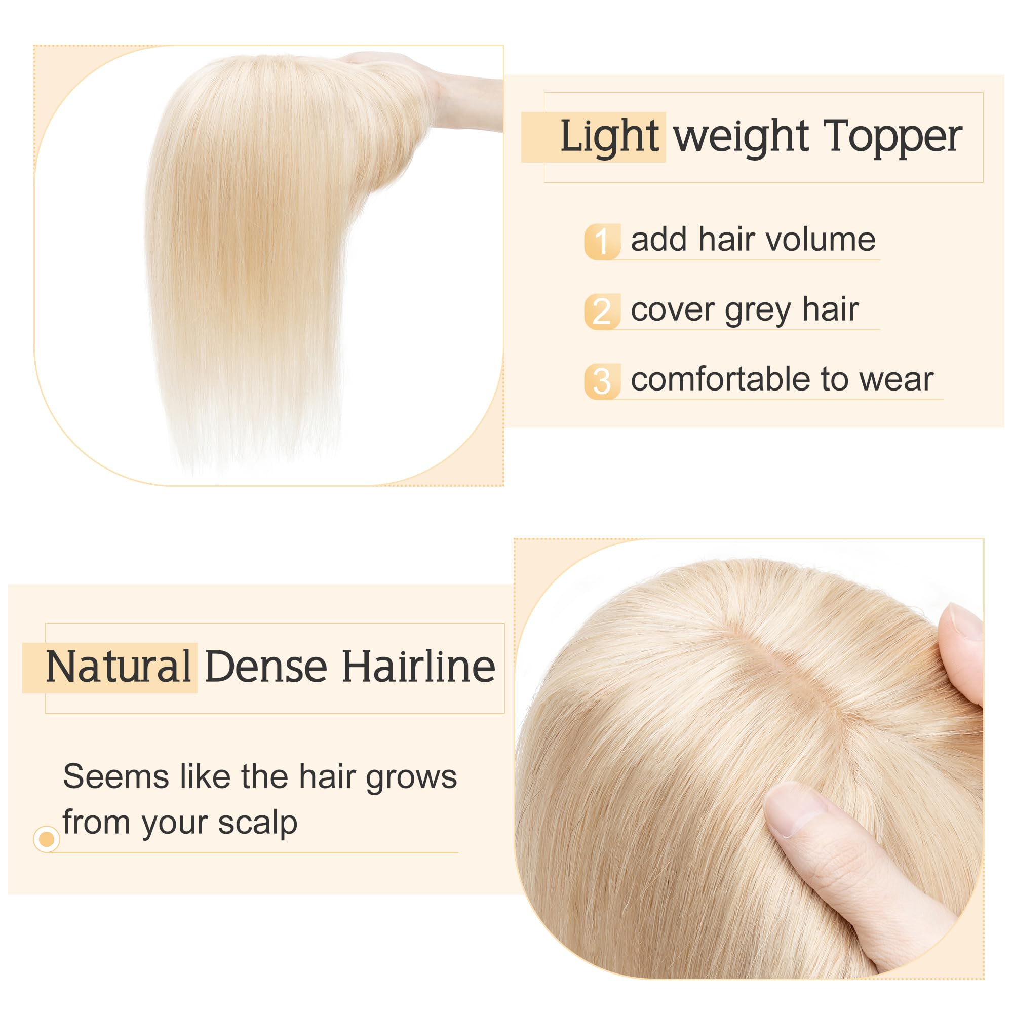 SEGO 7x13cm Silk Base Human Hair Toppers for Women with Bangs - 100% Remy Clip-in Top Wiglet for Thinning Hair (16 Inch, Ash Blonde & Bleach Blonde) | Perfect for Daily Wear, Parties & Special Occasions