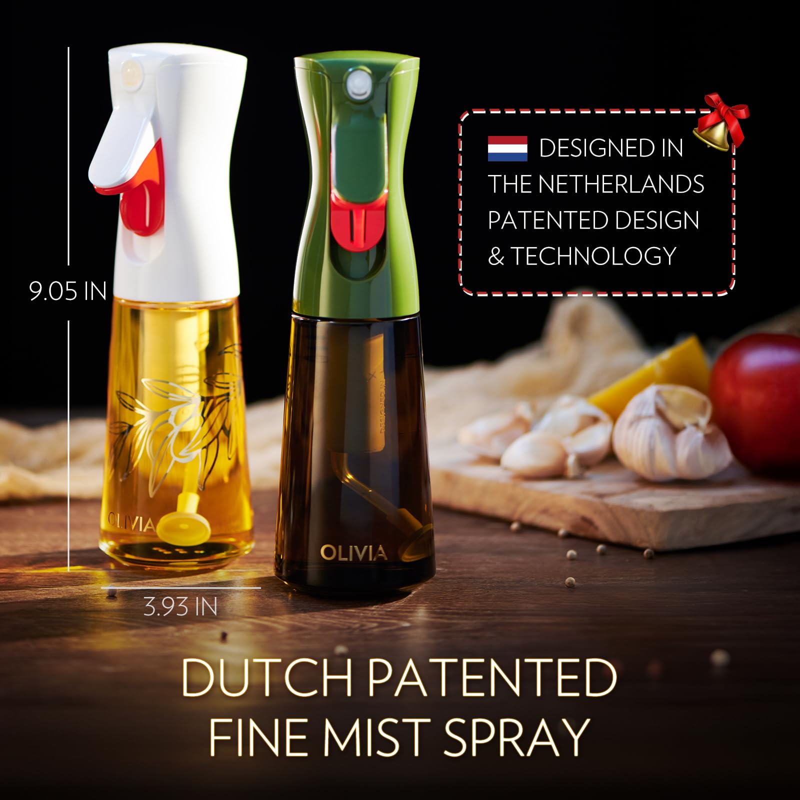 Premium FLAIROSOL OLIVIA 2-Pack Glass Oil Sprayer Set (200ML) - Perfect for Cooking, Air Fryer, Salad Dressing & BBQ - Continuous Mist Olive Oil Dispenser with Portion Control - Kitchen Essential (White & Green)