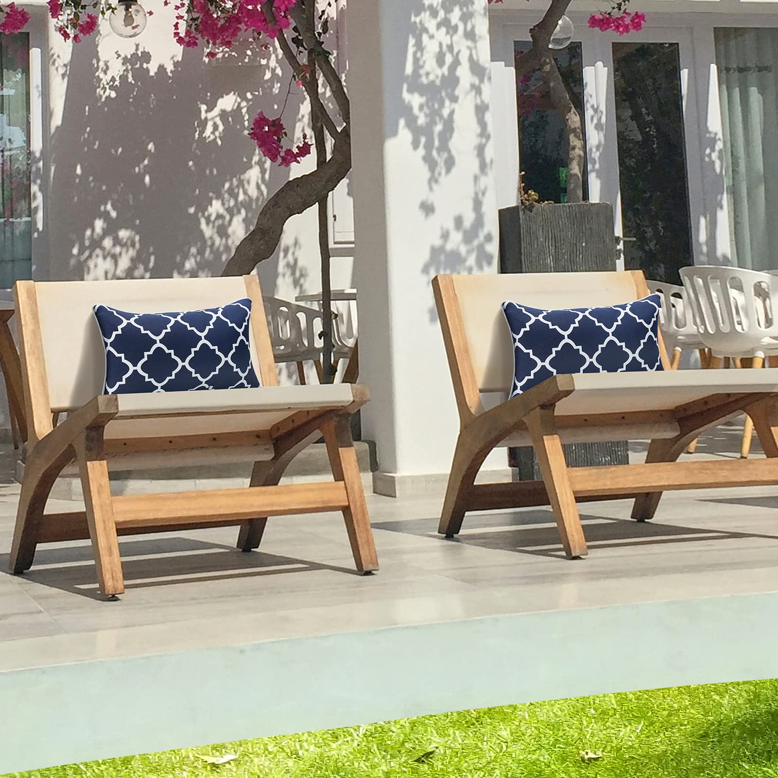 Waterproof Outdoor Lumbar Pillows Set of 2 - 12x20 Inch Decorative Patio Cushions with Inserts - Perfect for Garden, Poolside & Backyard Furniture Comfort