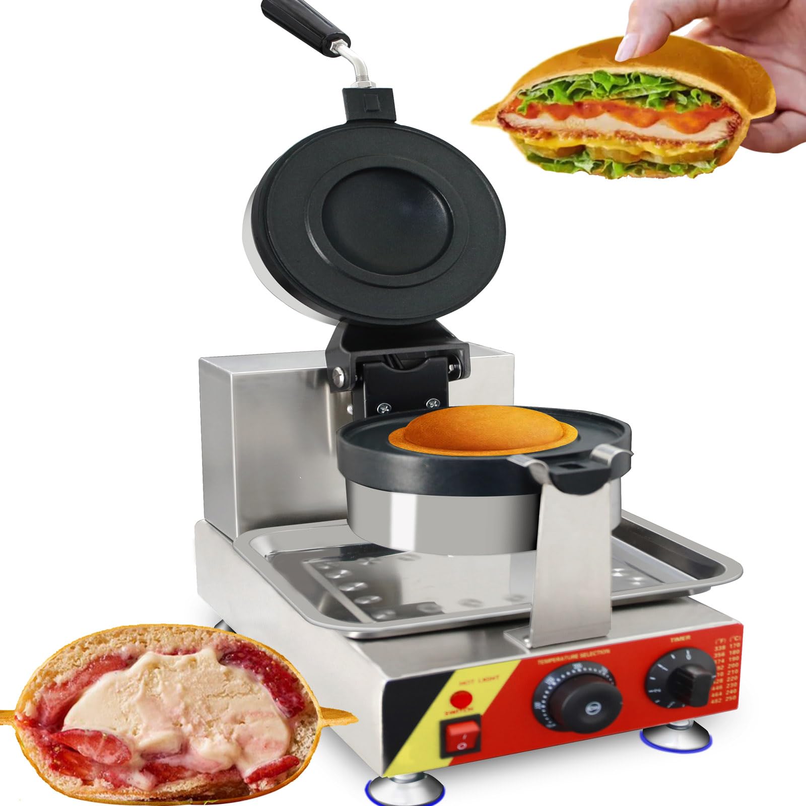 Commercial Electric Gelato Panini Press - Ice Cream Sandwich Maker & Pocket Burger Warmer for Stuffed Waffles (220V) - Perfect for Restaurants, Cafés & Dessert Shops