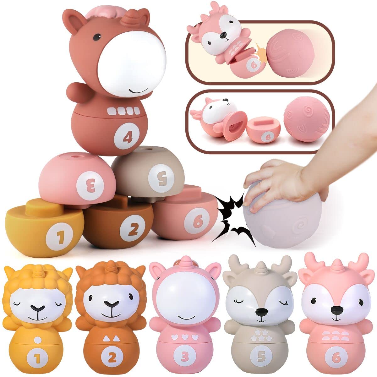 Nueplay Kids Stacking & Nesting Toys Set - 6 Soft Bowling Pins & 2 Balls for Toddlers 6+ Months - Early Learning Baby Toys for Boys & Girls - Perfect for Indoor Play, Birthday Gifts & Developmental Activities