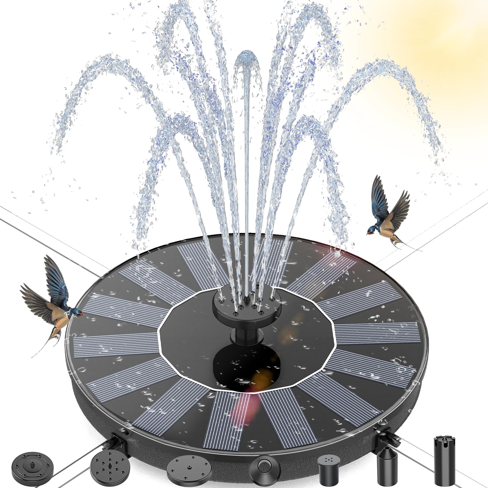 1.4W Solar Powered Bird Bath Fountain with 4 Fixed Rods - Upgraded Solar Panel Floating Water Pump for Gardens, Ponds, Fish Tanks & Outdoor Decor - Attracts Birds & Enhances Outdoor Spaces