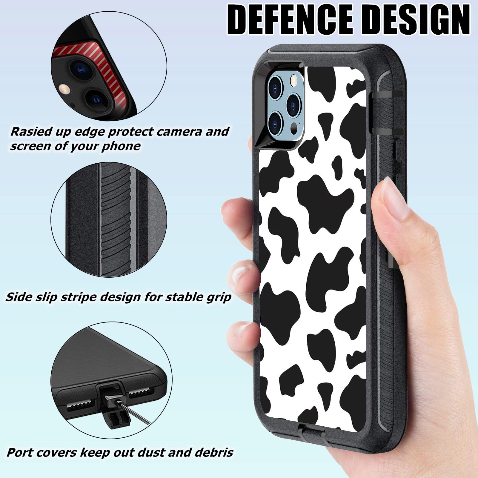 Luxury Shockproof iPhone 13 Pro Max Case for Women - Cute Cow Print Design with Screen Protector | Heavy Duty Protective Cover for 6.7-inch iPhone | Perfect for Everyday Use, Travel & Outdoor Activities
