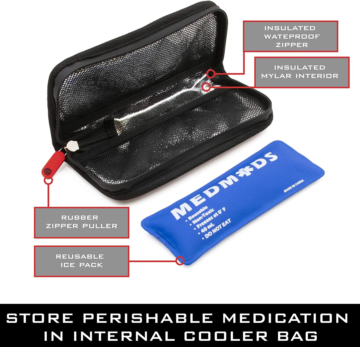 CASEMATIX Hard Shell Insulin Cooler Travel Case - Insulated Diabetes Medical Bag with Ice Pack, ID Card Holder & Shoulder Strap - Perfect for Travel, Daily Use and Emergency Diabetic Care