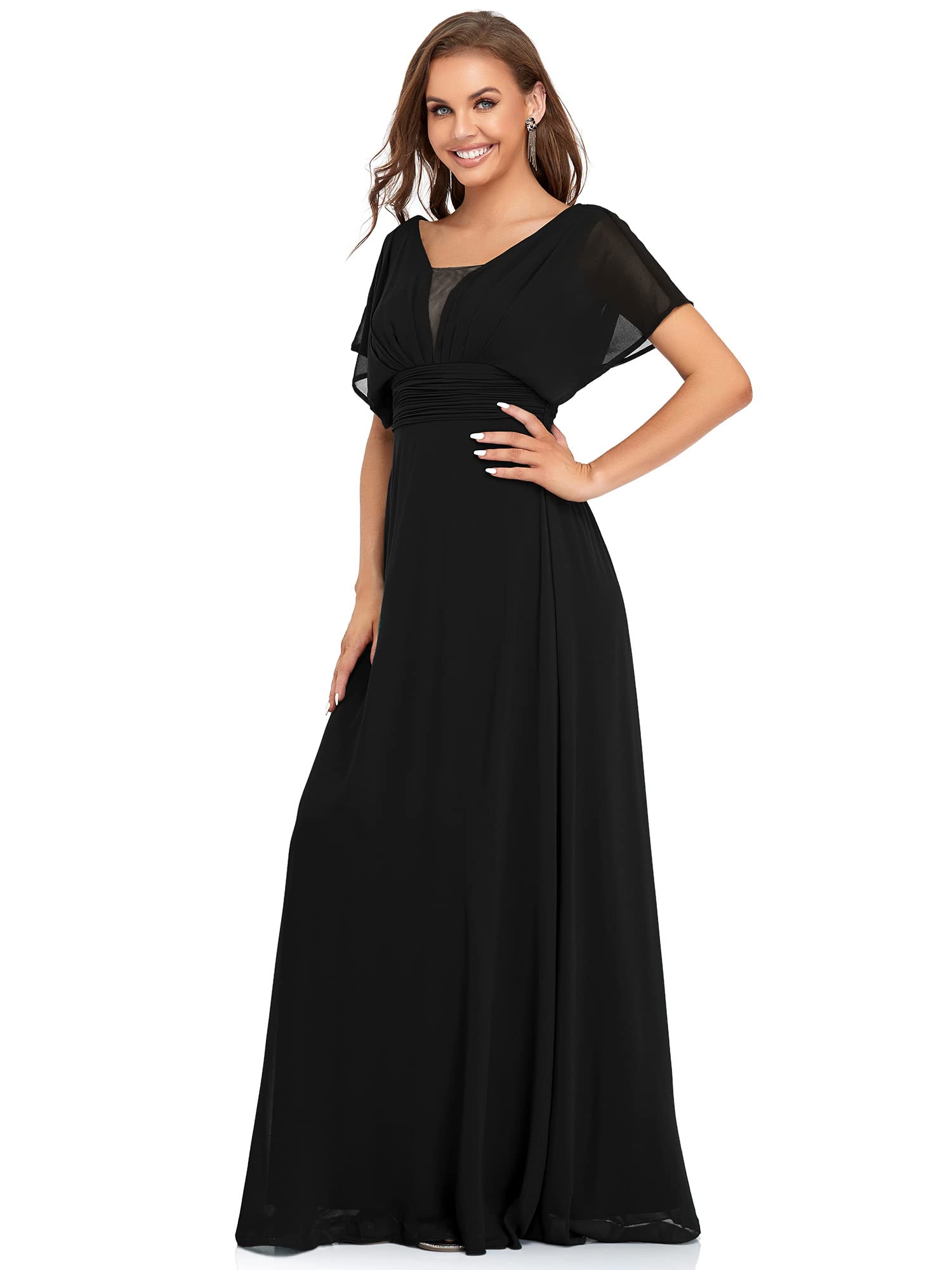 Ever-Pretty Women's Elegant V-Neck Formal Evening Gown 7851 - Long Sleeve Floor Length Party Dress for Prom, Wedding, Black Tie Events