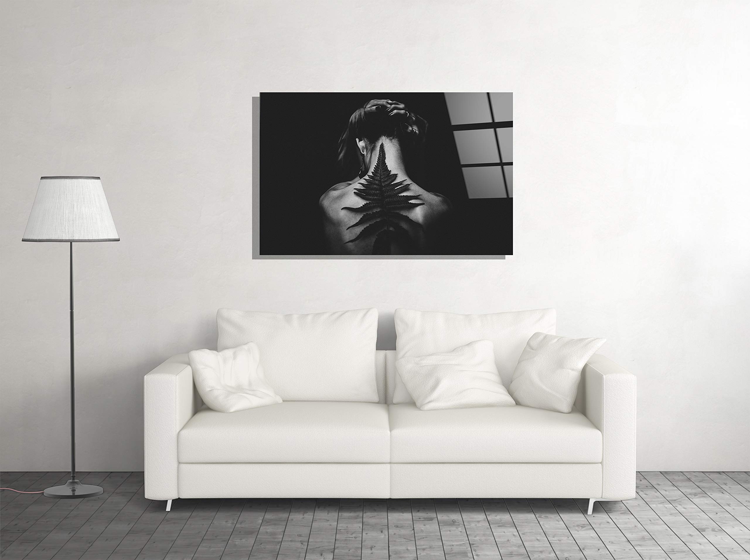 Black and White Girl With Leaf Tempered Glass Wall Art - 16x24 Modern Home, Office & Hotel Decor - Perfect Gift for Nature Lovers & Art Enthusiasts - Ideal for Living Rooms, Bedrooms, Reception Areas