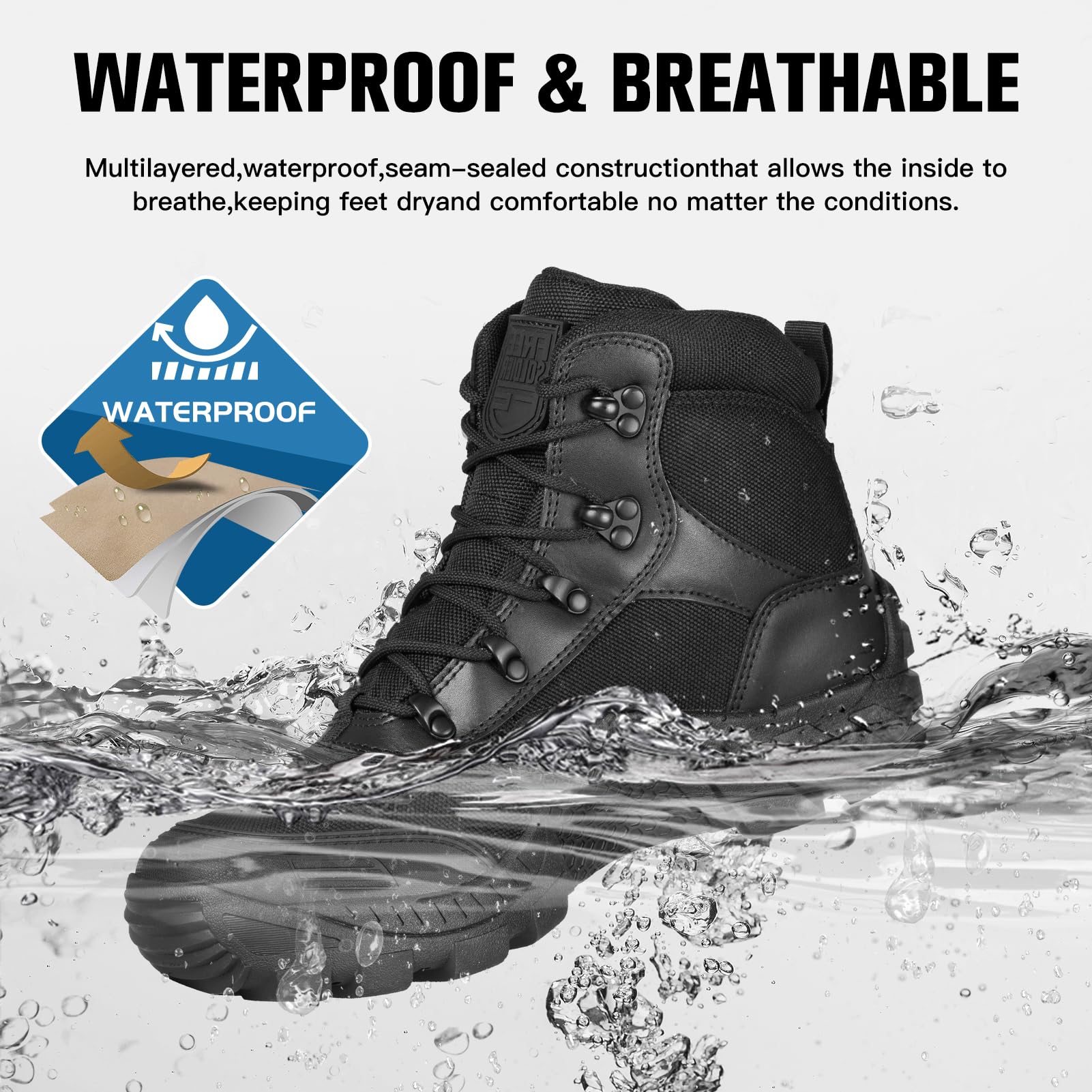 FREE SOLDIER Men's Waterproof Hiking Boots - Tactical Military Work Boots for Outdoor Activities, Lightweight & Durable for Hiking, Camping, and Hunting