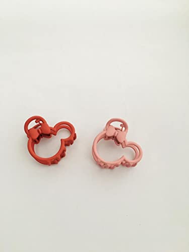 Mickey Face Shape Hair Clips for Women & Girls - Matte Finish Orange & Light Pink Barrettes, Metal Center Bun Pins (Pack of 2) - Perfect for School, Work & Party Hairstyles