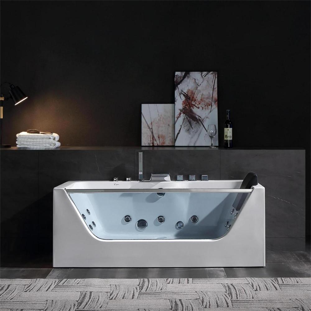 Empava 59 Inch LED Waterfall Faucet Jetted Hydromassage Bathtub with Chromotherapy - 59JT408LED - Freestanding Soaking Tub for Luxury Spa Bathroom Relaxation