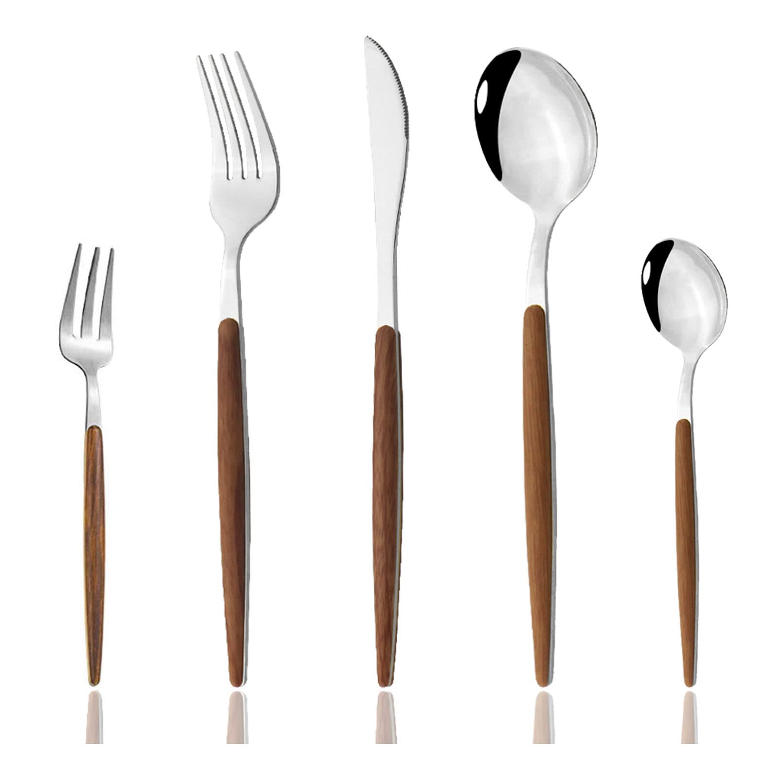 Premium 30-Piece Stainless Steel Flatware Set for 6 - Elegant Silverware with Wooden Handle (Forks, Spoons, Knives) - Perfect for Dinner Parties, Restaurants & Home Dining