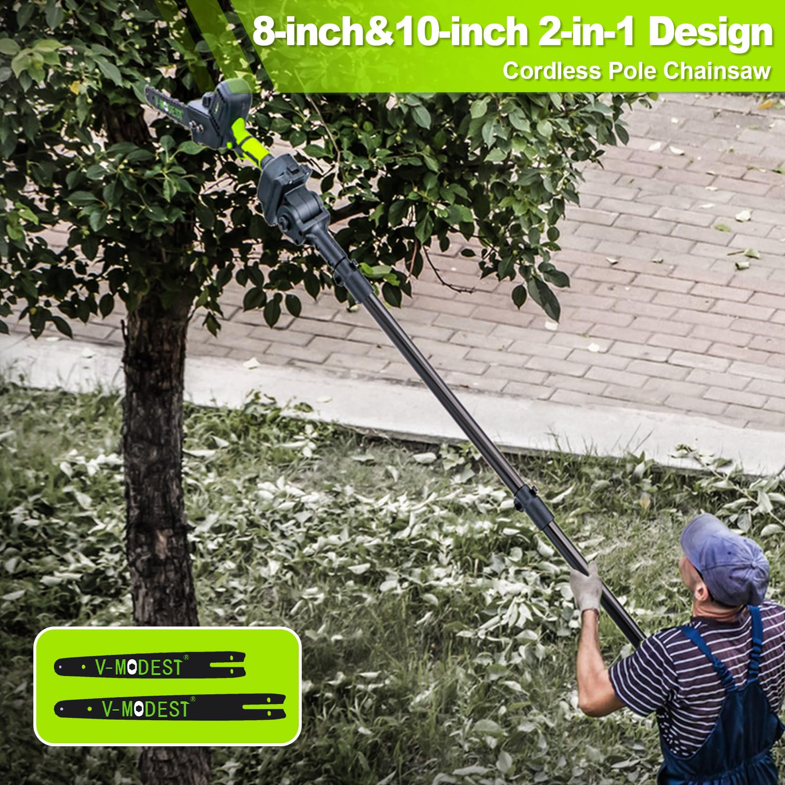 2-IN-1 Cordless Pole Saw with 8